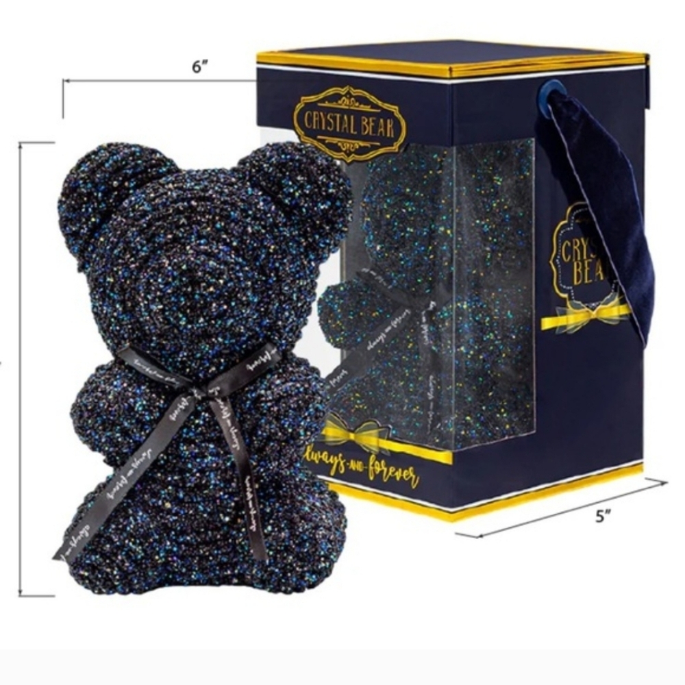 Black Crystal Decorative Teddy Bear  With Hints Of Blue And Purple Sparkles!